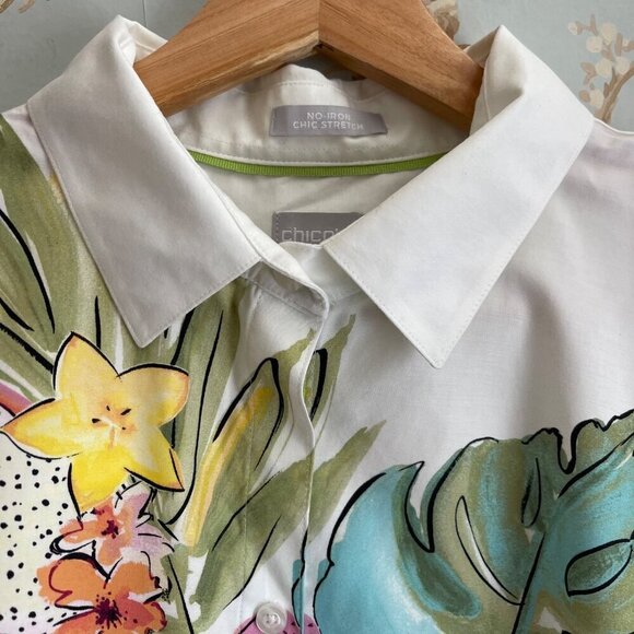 Chicos No Iron Stretch Shirt 12 Fruit Floral Print Button Up Tropical Blouse - Picture 3 of 9